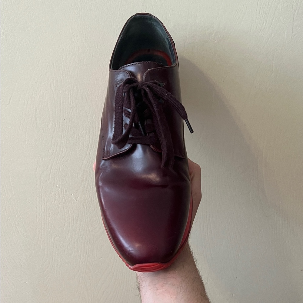Kenzo Men's 44/10.5 Burgundy Leather Lace-Up Shoe with Red Sole